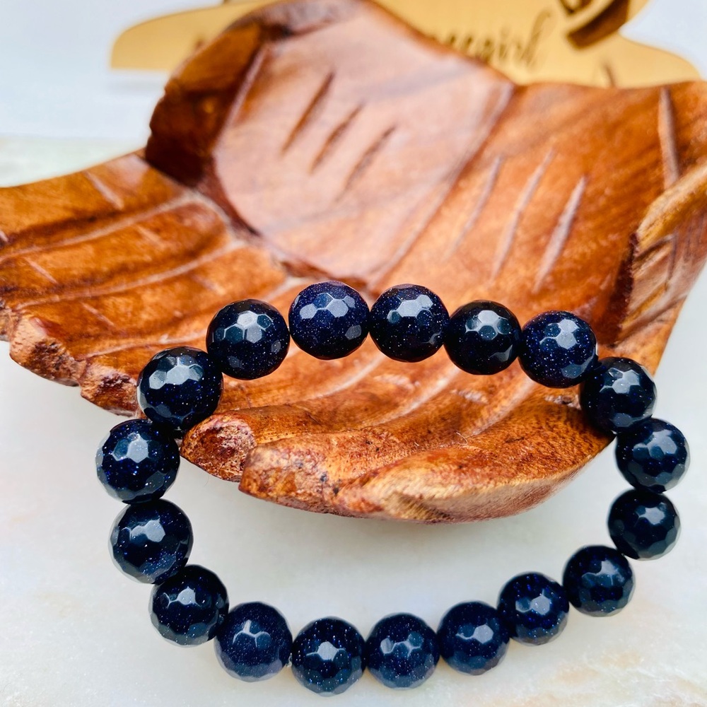 Handmade Faceted Blue Sandstone Manmade Gemstone Bracelet 10mm